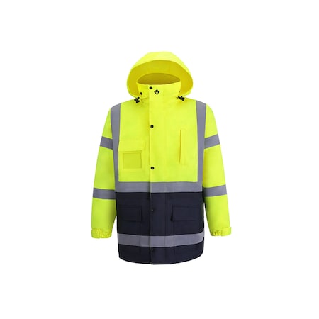 2W International Hi-Vis Rain Parka, 100% Polyester Oxford with PU coating., Class 3 Lime, XL 736C-3 XL